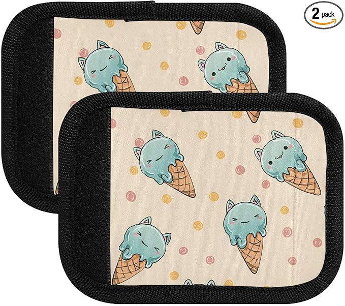 Blue Cat Ice Cream Luggage Handle Wrap for Suitcase Luggage Tags Handle Covers Identifiers Soft Decorations Travel Accessories 2 Pack