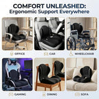 Ergonomic Seat Memory Foam Support Cushion for Back, Car Seat Back Support Cushion for Sciatica Tailbone Pain, Office Desk Chair Car Travel Seat Cushion (Black)