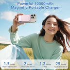 Magnetic Power Bank 10000mAh, Wireless Portable Charger with 15W Max Fast Charging & Built-in USB-C Cable, 22.5W PD LED Display Battery Pack Compatible with iPhone 17/16/15, Samsung Galaxy(pink)