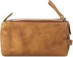KomalC Premium Buffalo Leather Toiletry Bag for Men & Women With Water resistant Lining, Grooming Travel Pouch, Unisex Wash Bag for Toiletries, Gifts for Men and Women