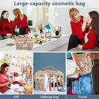 Gosect Large Makeup Bag, Cute Cosmetic Bag for Women Girls, Floral Coquette Aesthetic Toiletry Bag, Travel Make Up Organizer Bag (South Twigs Flower)