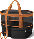 2026 Stylish & Spacious XX-Large Beach Bag for Women – Mesh × Canvas Tote with Top Zipper, 11 Tall Pockets | 40L+ Spacious, 11 Tall Pockets, Zipper Pouch, Secure Zip-Top, Sand-Resistant Base