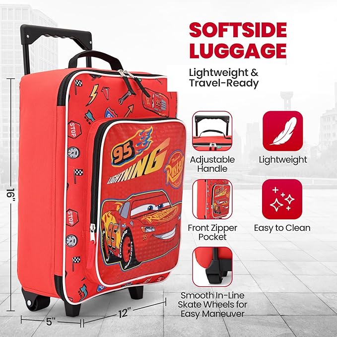 Fast Forward Cars Luggage 16" Soft Side Wheeled Pilot Case- Rolling Suitcase 16x12x5