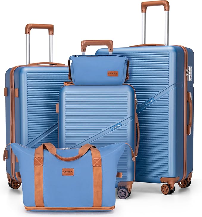 Cosbarn 5 Piece Luggage Sets with Spinner Wheels, Hardshell ABS Suitcase Set with Tsa Lock, Lightweight Hardside Waterproof Travel Suitcases for Men Women, HazeBlue (20"/24"/28")