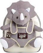 Naturally KIDS Small Dinosaur Backpack - Triceratops Dinosaur Toys for Kids 3-5 - Toddler Backpack for Boys & Girls - Grey Plush Stuffed Animal