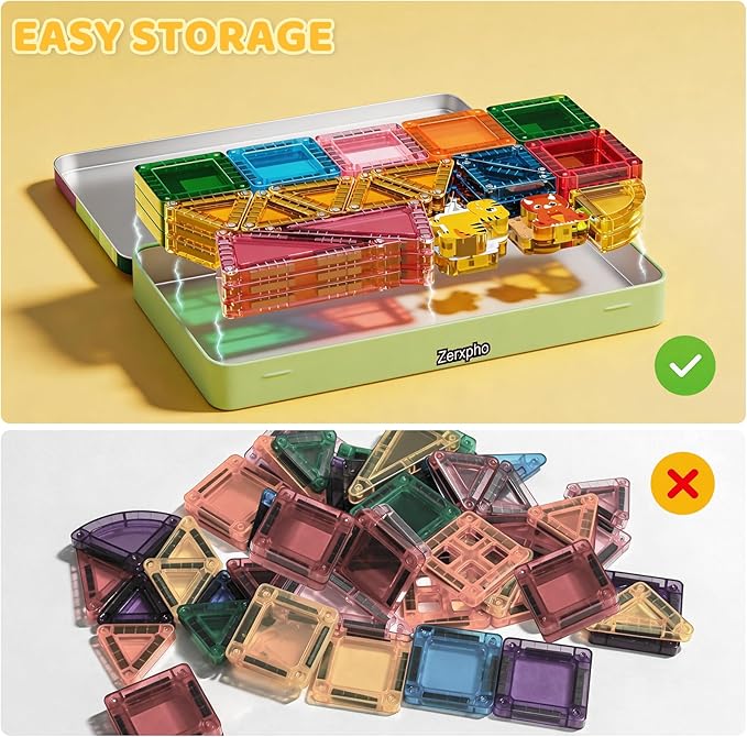 52PCS Mini Magnetic Tiles with Cute Animals, Travel Size Magnetic Construction Toys with Storage Box, Magnetic Blocks Building Toy for Kids Ages 4-8, Ideal Gift for Boys Girls Halloween Birthday