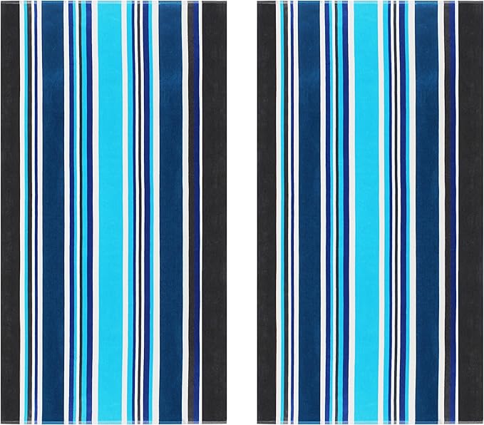 COTTON CRAFT Oversized XL Beach Towel - 39 x 68 inches - 2 Pack XL Towels - 100% Cotton Velour - Big & Huge - Pool Picnic Bath - Thick Plush Super Soft Luxury - 450 GSM - Cancun Blue Multi