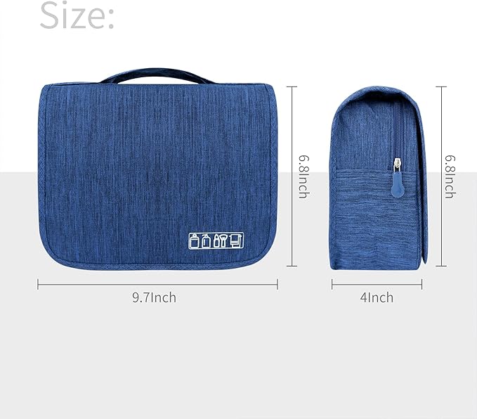 Lcsmaokin Large Capacity Toiletry Bag Travel Bag with Hanging Hook for Men and Women Waterproof Travel Cosmetic Bag Bathroom Storage Bag for Brushes Set, Full-Sized Shampoo, Toiletries, (Navy Blue)