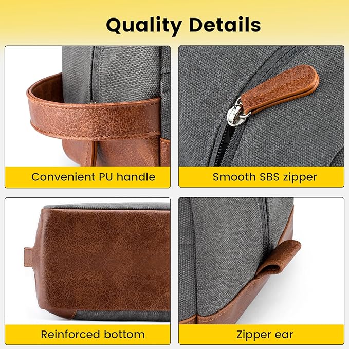 Vorspack Travel Toiletry Bag - Hanging Toiletry Bag for Men Water Resistant Canvas Shaving Bag with Large Capacity for Travel - Light Grey