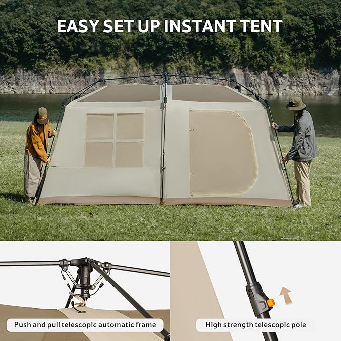 Naturehike Village Instant Tent, Camping Tent with Full Rainfly, Waterproof Large Cabin Tents for Car Camping