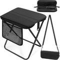Portable Folding Camp Stool with Side Pocket, Taller Foldable Camping Stool for Adults, Metal Backpacking Stool Lightweight Mini Folding Chair, Compact Camping Seat Travel Fishing Hiking Mobile Chair