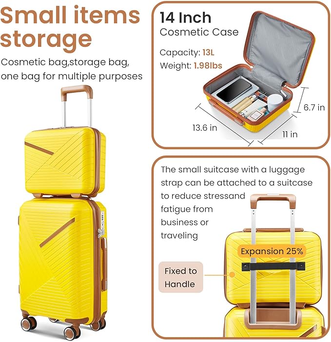 Hard Shell Luggage Sets 4 Piece with 360 Spinner Wheels,Lightweight Suitcase Set with TSA Lock,Travel Luggage Set with Telescoping Handle,Light and Strong,Easy to Clean (Yellow)