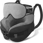YFONG Travel Pillow for Long Flight Airplane, Head Strap Combo with 3D Contoured Sleep Eye Mask, Neck Pillow for Travel Essential, 360° Support Memory Foam Headrest, Prevent Bobbing, Drawstrap - Grey