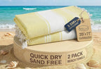 LANE LINEN Large Beach Towel, 2 Pack Turkish Beach Towels Set, Lightweight Towel for Adults, 39"x71" Oversized Pool Towels, Absorbent, Quick Dry, Durable Sand Proof Beach Towel - Yellow