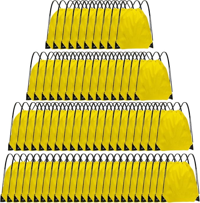 Grneric Drawstring Backpack Bulk 70Pcs String Backpack Drawstring Bags Cinch Bag Sackpack for Men Women Gym(Yellow)