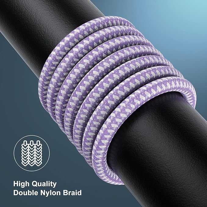 Essri for Phone Charger Cord 6 FT 2Pack,USB to Lighting Cable 6 Feet, Nylon Braided Long Charging Cable 6 Foot Compatible with iPhone 14/13/12/11/X/XS/XR/12/Pad Mini Air - Purple