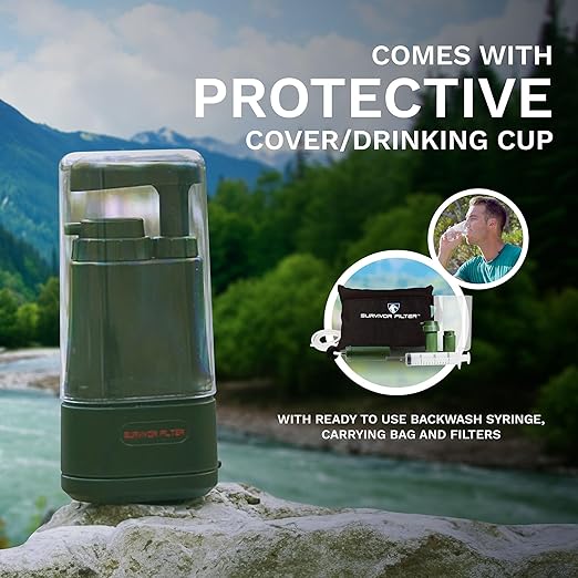 Survivor Filter PRO – 0.01 Micron Portable Water Filtration System Survival – Tested in USA Labs – Bacteria, Parasite and Virus Removal – Ultimate Survival & Backpacking Gear