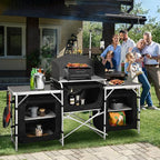 JOUYEK Cmaping KitchenTable, Aluminum Folding Camping Cook Station with Windshield, Upgrade Light Stand, Storage Bag, Quick Installation for Outdoor, Picnic, Cooking