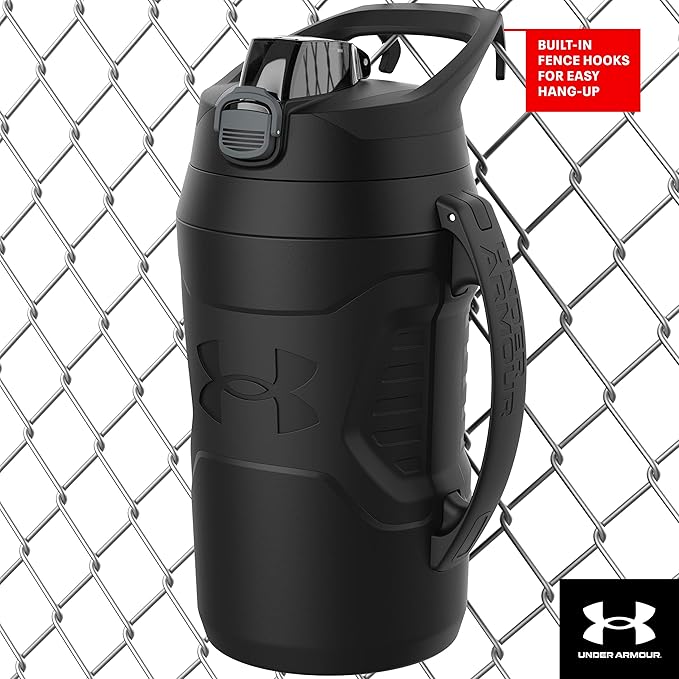 Under Armour Insulated Water Bottle with Handle & Fence Hook, Half Gallon Sports Water Jug, Leak-Resistant & BPA-Free for Baseball, Football & Gym - Academy/Black, 64oz