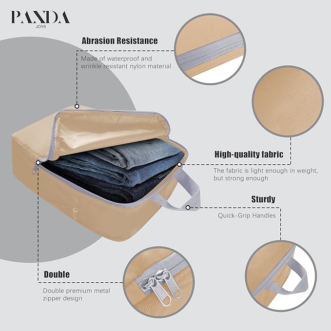 PANDA JOYS 4 Set Compression Packing Cubes Travel - Travel Accessories Expandable Packing Organizers for Carry On - Essentials Luggage Bags - Brown