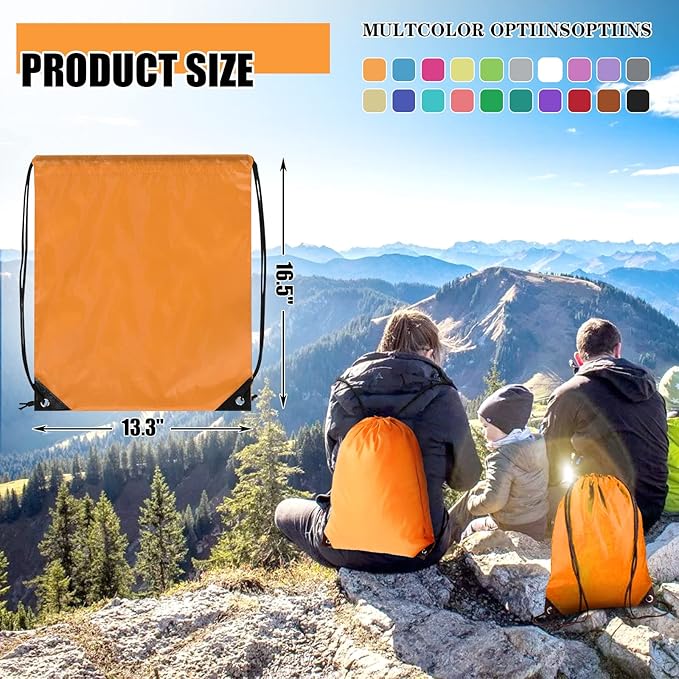 Grneric 60 Pieces Drawstring Backpack Bulk Cinch Sackpack Ployster Drawstring Bags for Gym Party Trip(Orange)
