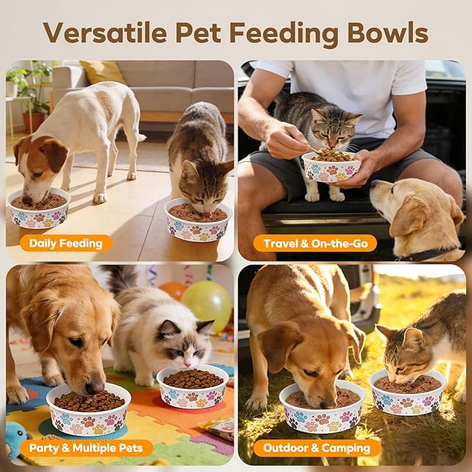 50 Pack Disposable Dog Bowls, 16 oz Paper Pet Bowls for Cats & Dogs, Disposable Cat Food Bowls for Dry Wet Food & Water, Travel Feeding Bowls for Small Medium Pets