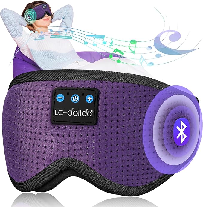 LC-dolida Sleep Mask with Bluetooth Headphones Bluetooth Sleep Mask Sleep Headphones,3D Eye Mask for Sleeping Mask Music Sleeping Headphones for Side Sleepers Meditation Gifts Gadgets for Men Women