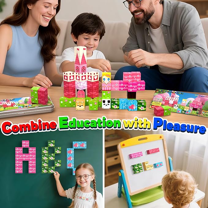 Princess Magnetic Building Blocks Travel Toys - 35PCS Magnet Cubes for Kids Ages 4-8, STEM Learning Toys, Portable Magnetic Toys Set for Toddlers 3-5, Boys & Girls，Birthday Gifts, Classroom Prizes