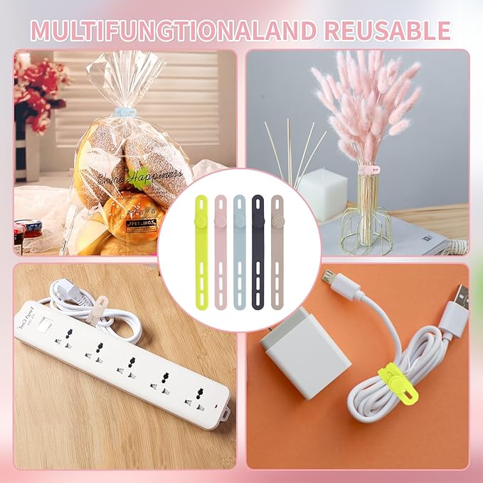 Oligei 25 Pcs Silicone Cable Ties, Cable Ties Reusable, High Elasticity Cord Wraps for Electrical Cords, Cord Organizer for Earphone, Phone Charger(Colorful)