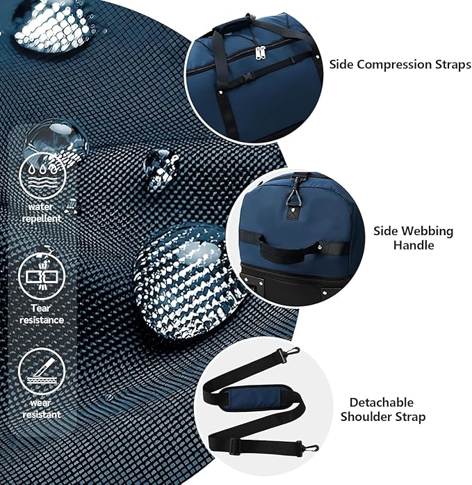 Rolling Duffle Bag with Wheels,110L/140L Expandable Soft-Sided Foldable Duffle Bag with 2 Rubber Wheels,Packable 32” Rolling Carry-On with Multi-Pockets & Compartments (Dark blue)