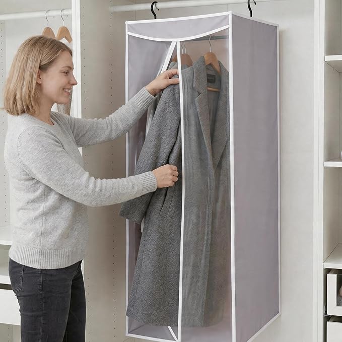 STORAGE MANIAC 57" Long Garment Bags for Hanging Clothes Garment Cover for Closet Storage, Large Hanging Garment Bag for Dresses, Suits, Coats, Zipper Cover with Sealed Clear Window, Grey 2 Pack