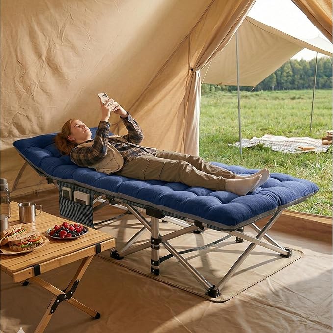 ABORON Camping Cot for Adult 28" Extra Wide, Heavy-Duty 1200D Oxford Cot for Sleeping, Portable Folding Camp Bed with Mat & Carry Bag