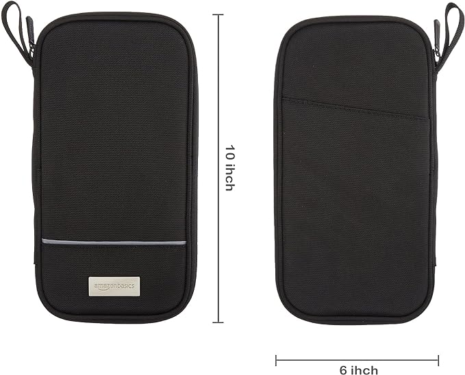 Amazon Basics RFID-blocking Passport Wallet, Passport Holder for Travel, 100% Nylon Material with Durable Zipper Closure, Zippered Pockets, Slots for Cards, 10"x5", Black, Solid