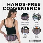 Boho Fanny Pack Belt bag - Crossbody Waist Bag for Men or Women - Hands-Free, Waterproof Large Bumbag for Hiking, Running, and Travel (Blue Vert)
