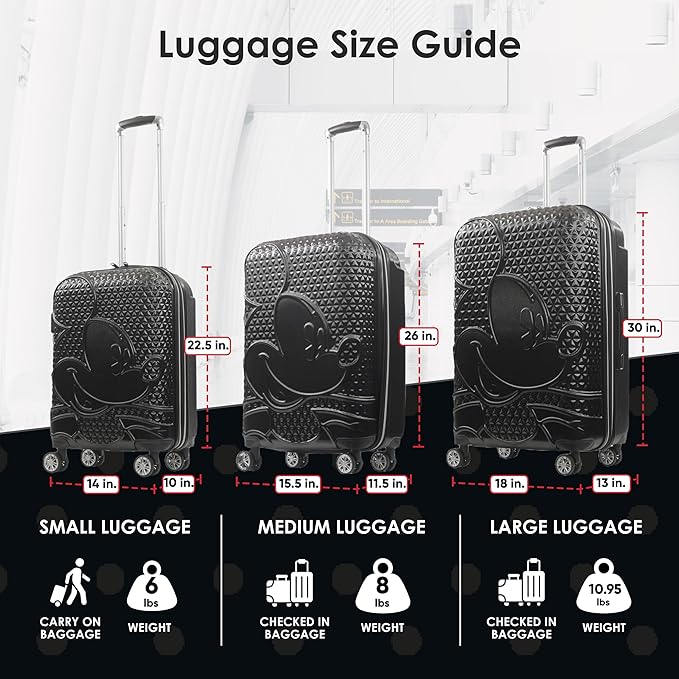 FUL Disney Mickey Mouse 26 Inch Rolling Luggage, Hardshell Suitcase with Spinner Wheels, Black