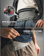VULKIT Money Belt for Travel, Hidden Passport Holder, Anti-Theft Travel Wallet Under Clothes, RFID Blocking Waist Pouch, Undercover Fanny Pack, Cool Gray