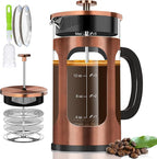 YMMIND French Press Coffee Maker (21oz 600ML 3-4Cup) Coffee Press, with 4 Filters System, Heat Resistant Thickness Borosilicate Glass, Cold Brew Coffee Tea Pot Gifts (Copper)