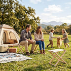 Folding Camping Stools Set of 4, Canvas Folding Stool with Wood Legs Portable Camp Stool Chairs for Outdoor Fishing Picnic Travel BBQ, Beige