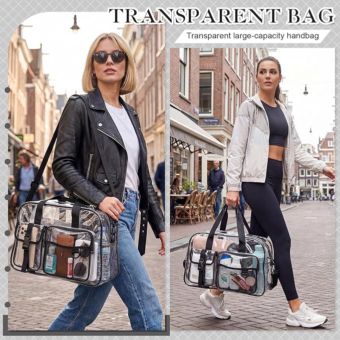 Abbylike Clear Bag Large Heavy Duty Tote for Stadium Events 20" Duffle Transparent Gym Bag for Sport Event Travel Makeup Work
