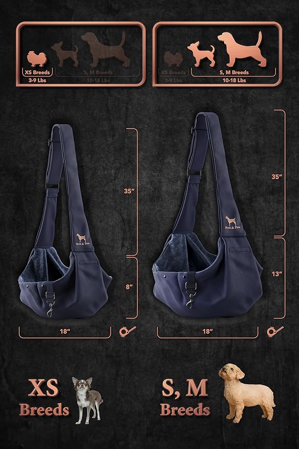 Noah & Paw Dog Sling Carrier for Small Dogs 3-10lb, Dog Sling for Small Dogs and Cats, Dog Carrier with Adjustable Padded Strap, Premium Twill, Lined with Fur, Double Safety Feature, Machine Washable