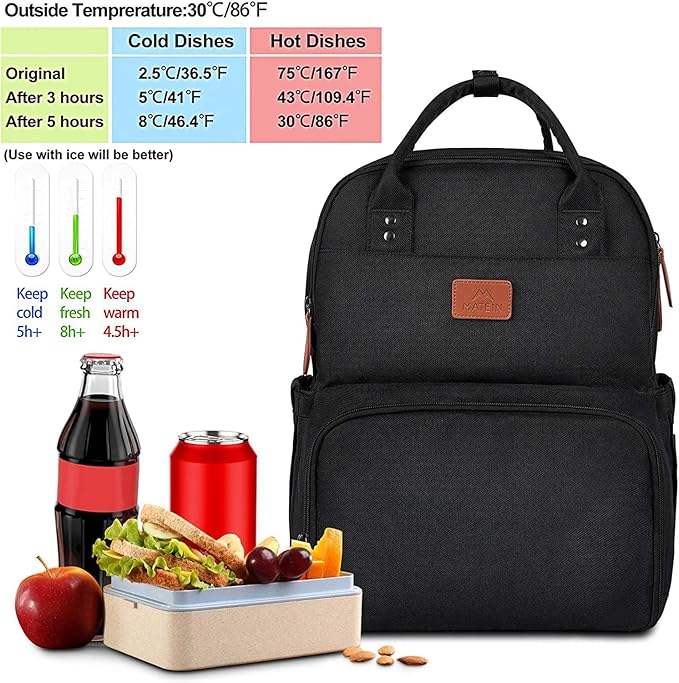 MATEIN Work Backpack for Women, Insulated Cooler Backpacks with Lunch Box, 15.6 Inch Laptop Backpack with Lunch Compartment Reusable Water Resistant Food Bag for College Camping Picnics Womens Gifts