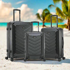 US ARMY FOX 3 Pcs Set Hardshell Luggage with Spinner Wheels | 20, 24, 28 inch Lightweight Travel Suitcase, Chevron Icon, Gel Handle, Retractable Trolley, Side Studs | Black