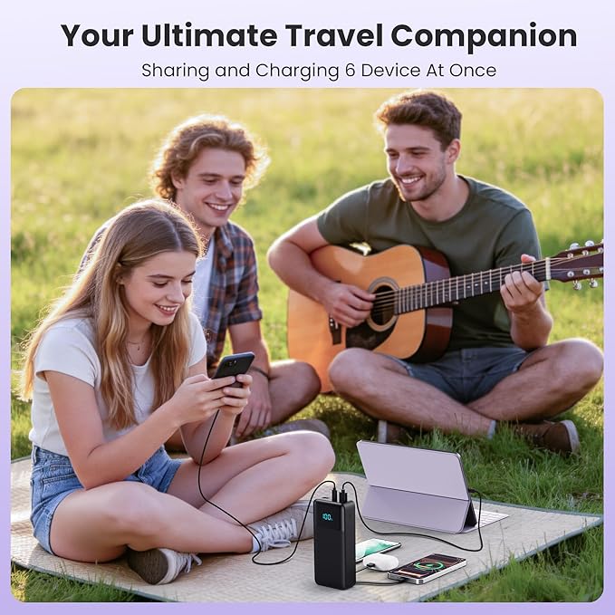 Portable Charger Power Bank 50800mAh,25W USB C Fast Charging Battery Pack with 3 Built in Cables & LED Display,6 Output 2 Input Travel Essentials Phone Charger for iPhone 17/16/15,Galaxy,Android etc