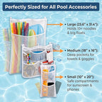 3 Pieces Above Ground Pool Storage Bag - 2 Pcs Pockets Bags & One Large Drawstring Mesh Organizer for Large Floats, Toys, Sports Balls, Towels & Beverages