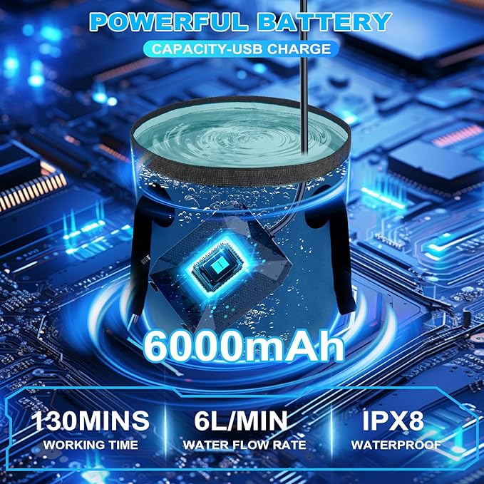 Upgraded Camping Light Portable Shower, 5 Pressure Levels Rechargeable Camping Shower Pump with 20L Foldable Bucket & Intelligent LED Display, 6000mAh Outdoor Shower for Camping Hiking, Travel, Car