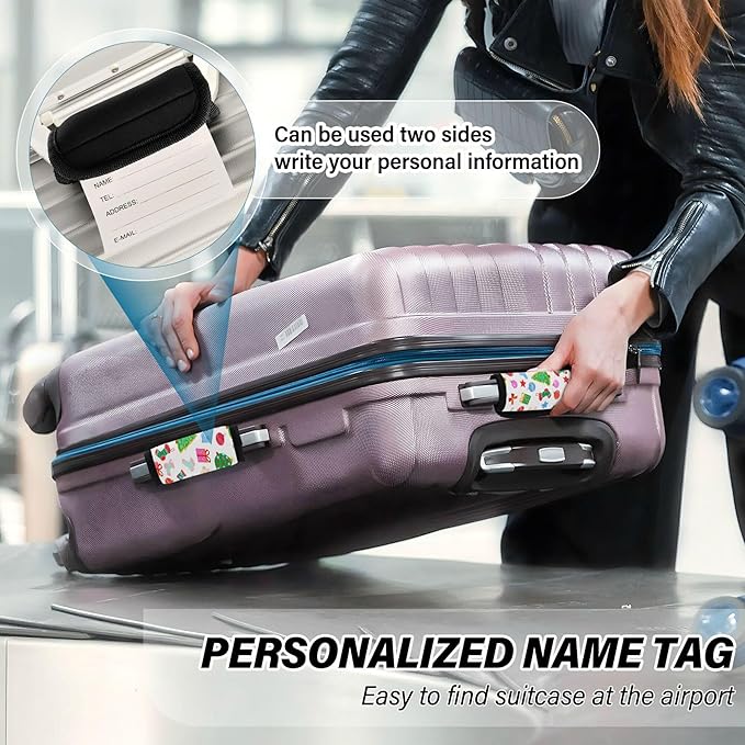2 Pack Christmas Pattern Luggage Handle Wrap, Detachable Luggage Tag, Neoprene Suitcase Wrap with Comfort Grip & Bright Identifier for Suitcase, Travel Bag, Sports Bag