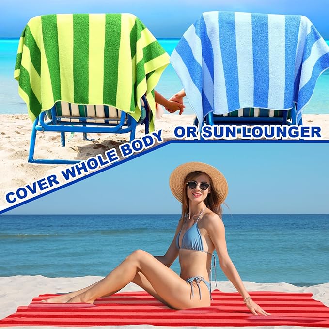 EBOOT 10 Pack Oversized Beach Towel Set Extra Large Pool Towels Microfiber Quick Dry Swim Blanket for Adult Women Men Face Hand Body Bath Travel Pool(Mixed Color,28 x 59 Inch,Fresh Stripe)