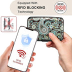 ELFISH Mini RFID Aluminum Wallet Credit Cards Holder Business Card Case Metal ID Case for Men Women (Blue flower)