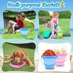 RACPNEL Collapsible Beach Toys for Kids, 3 Pack Foldable Sand Buckets and Shovels Set with Mesh Bag, Silicone Pails for Beach Travel Essentials, Easter Egg Hunt, Sand Toys Molds for Kids and Toddlers