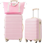 Luggage Sets, 2 Piece Carry on Luggage Set with Travel Bag, 2 Piece Expandable Spinner Hardshell Suitcase with TSA Lock, Back to School Suitcase, Women Men (Light Pink, 20/24 Inch)